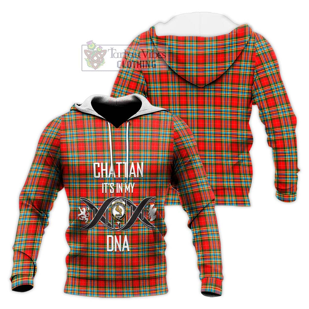 Chattan Tartan Knitted Hoodie with Family Crest DNA In Me Style Unisex Knitted Pullover Hoodie - Tartanvibesclothing Shop