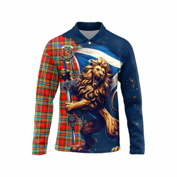 Chattan Tartan Family Crest Long Sleeve Polo Shirt with Scottish Majestic Lion