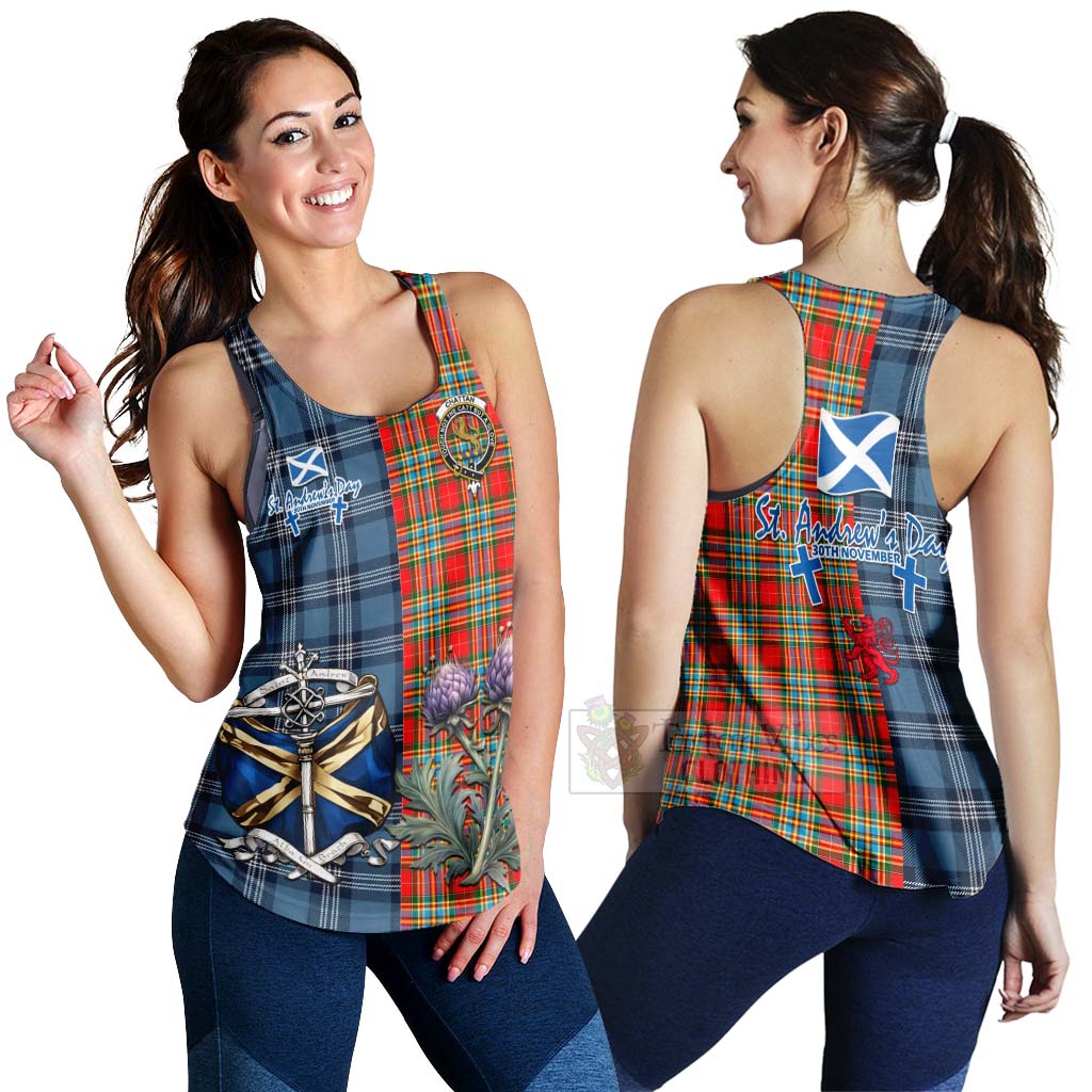 Tartan Vibes Clothing Chattan Tartan Women's Racerback Tanks Happy St. Andrew's Day Half Tartan Style