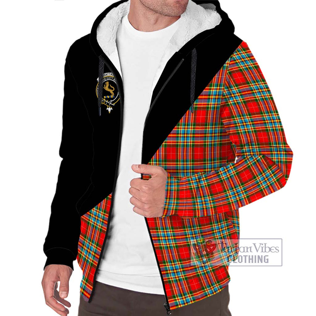 Chattan Tartan Sherpa Hoodie with Family Crest and Military Logo Style Unisex S - Tartanvibesclothing Shop