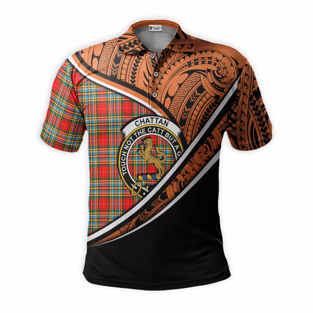 Tartan Vibes Clothing Chattan Crest Tartan Polo Shirt with Maori Tattoo Style - Orange Version