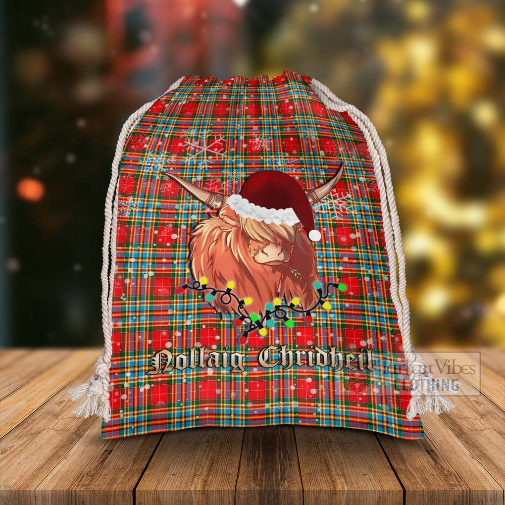 Tartan Vibes Clothing Chattan Tartan Christmas Santa's Bag with Highland Cow