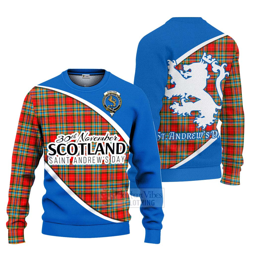 Tartan Vibes Clothing Chattan Family Crest Tartan Knitted Sweater Celebrate Saint Andrew's Day in Style