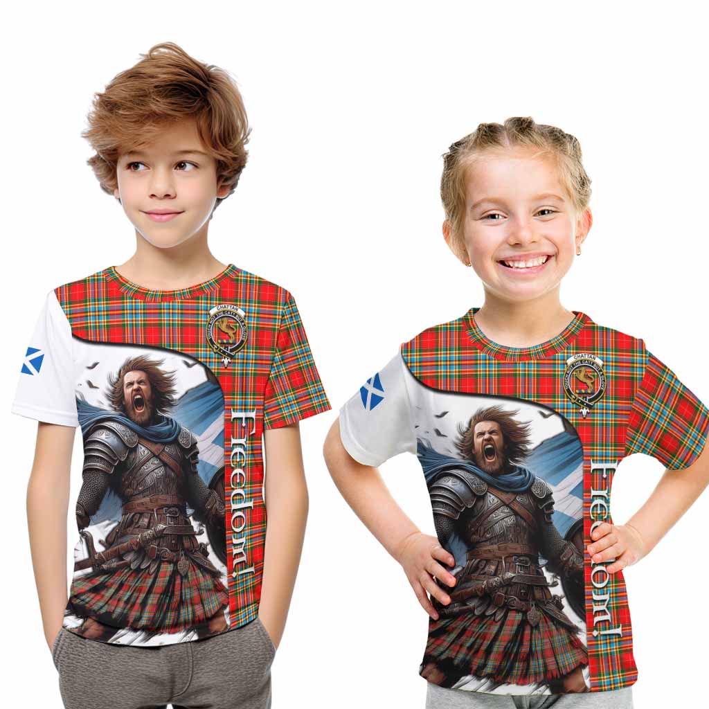 Tartan Vibes Clothing Chattan Crest Tartan Kid T-Shirt Inspired by the Freedom of Scottish Warrior