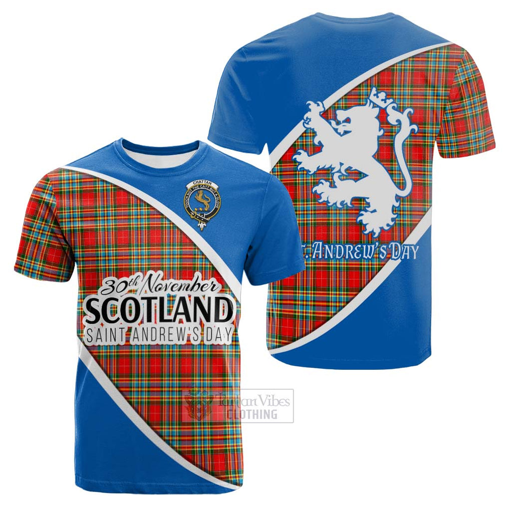 Tartan Vibes Clothing Chattan Family Crest Tartan Cotton T-shirt Celebrate Saint Andrew's Day in Style