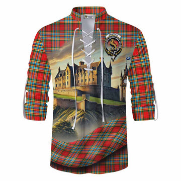 Chattan Tartan Family Crest Ghillie Kilt Shirt with Scottish Ancient Castle Style Men - Tartan Vibes Clothing
