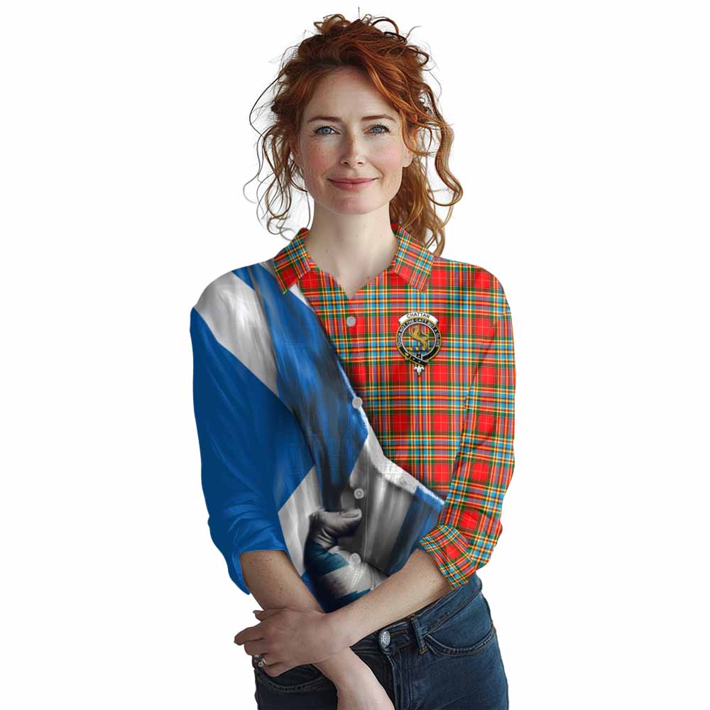 Tartan Vibes Clothing Chattan Tartan Women's Casual Shirt with Family Crest Scotland Patriotic Style