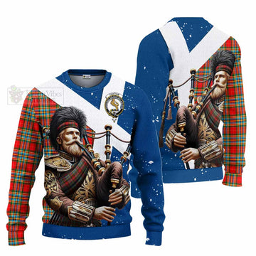 Chattan Tartan Knitted Sweater with Family Crest Scottish Bagpiper Vibes