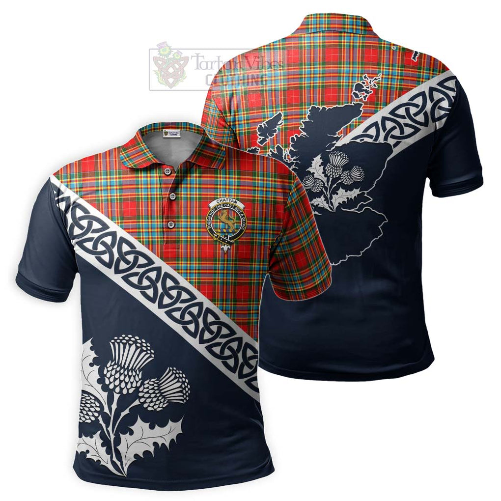 Chattan Tartan Polo Shirt Featuring Thistle and Scotland Map