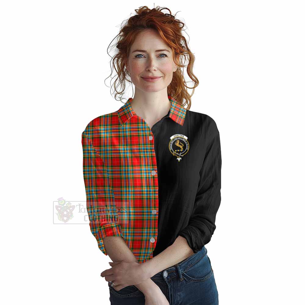 Tartan Vibes Clothing Chattan Tartan Women's Casual Shirt with Family Crest and Half Of Me Style