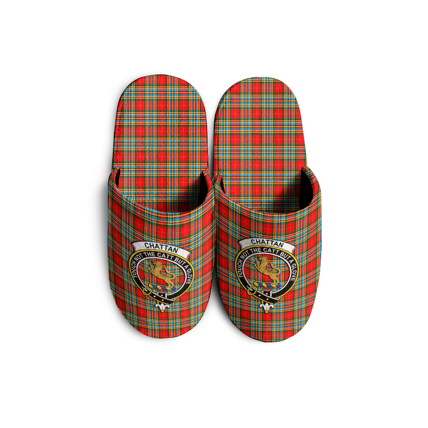 Chattan Tartan Home Slippers with Family Crest - Tartanvibesclothing