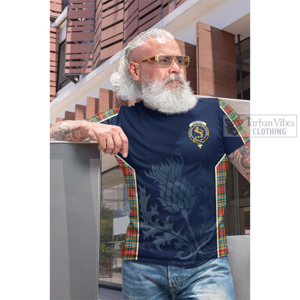 Tartan Vibes Clothing Chattan Tartan Cotton T-shirt with Family Crest and Scottish Thistle Vibes Sport Style