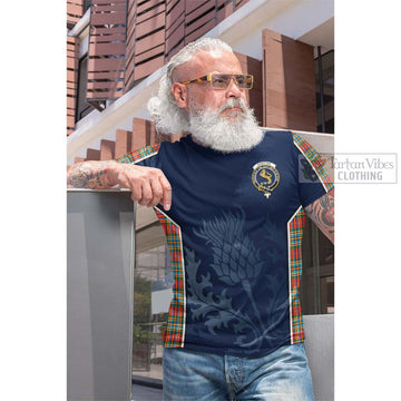 Chattan Tartan Cotton T-shirt with Family Crest and Scottish Thistle Vibes Sport Style