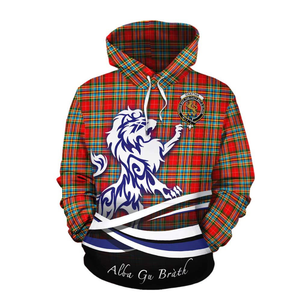 Tartan Vibes Clothing Chattan Tartan Cotton Hoodie with Alba Gu Brath Regal Lion Emblem