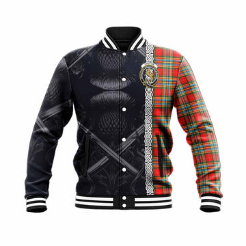 Chattan Tartan Baseball Jacket with Family Crest Cross Sword Thistle Celtic Vibes