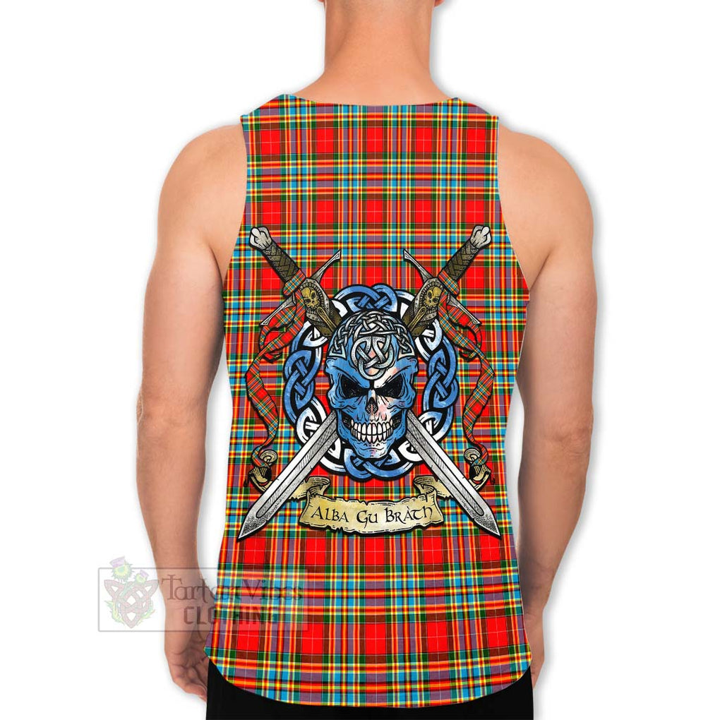 Tartan Vibes Clothing Chattan Tartan Men's Tank Top with Family Crest Celtic Skull Style