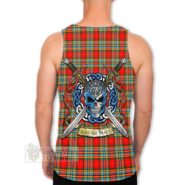 Chattan Tartan Men's Tank Top with Family Crest Celtic Skull Style