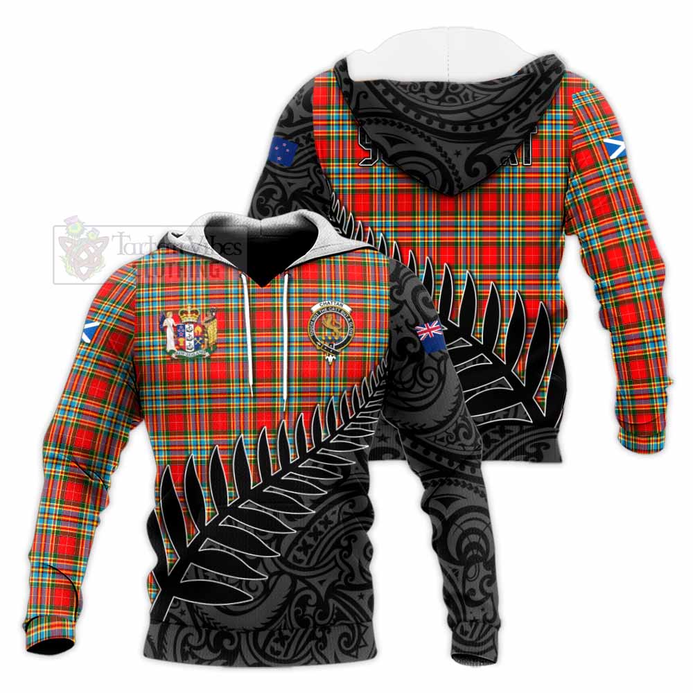 Tartan Vibes Clothing Chattan Crest Tartan Knitted Hoodie with New Zealand Silver Fern Half Style