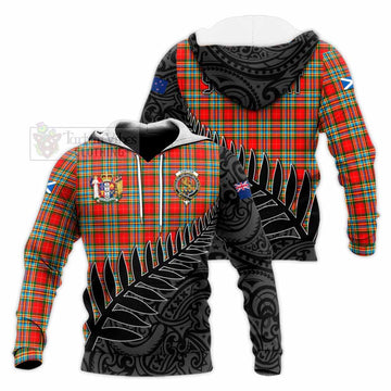 Chattan Crest Tartan Knitted Hoodie with New Zealand Silver Fern Half Style