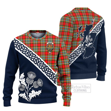 Chattan Tartan Ugly Sweater Featuring Thistle and Scotland Map