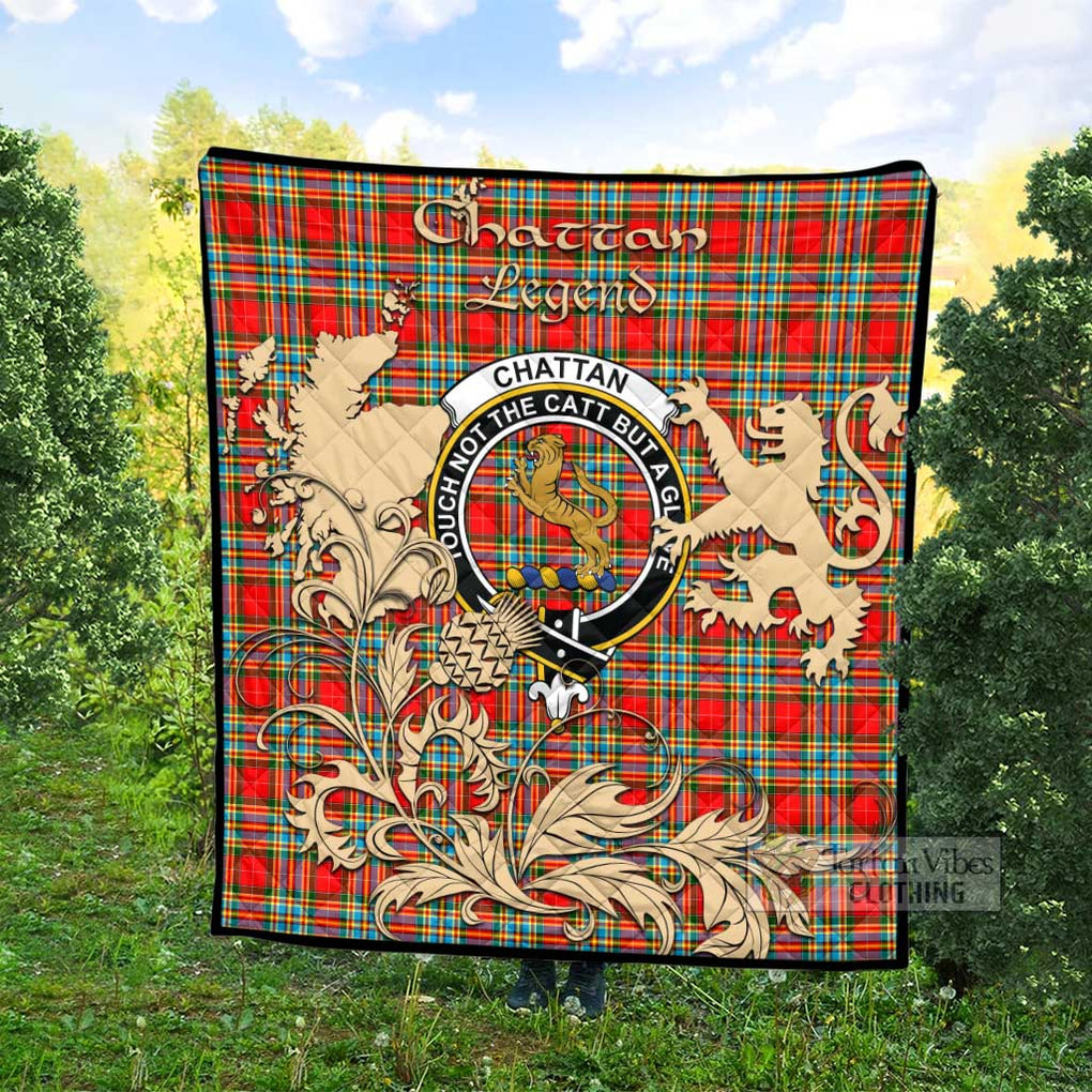 Tartan Vibes Clothing Chattan Tartan Quilt with Family Crest and Scottish Symbol Style