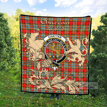 Chattan Tartan Quilt with Family Crest and Scottish Symbol Style