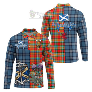 Chattan Tartan Long Sleeve Polo Shirt Happy St. Andrew's Day Half Tartan Style