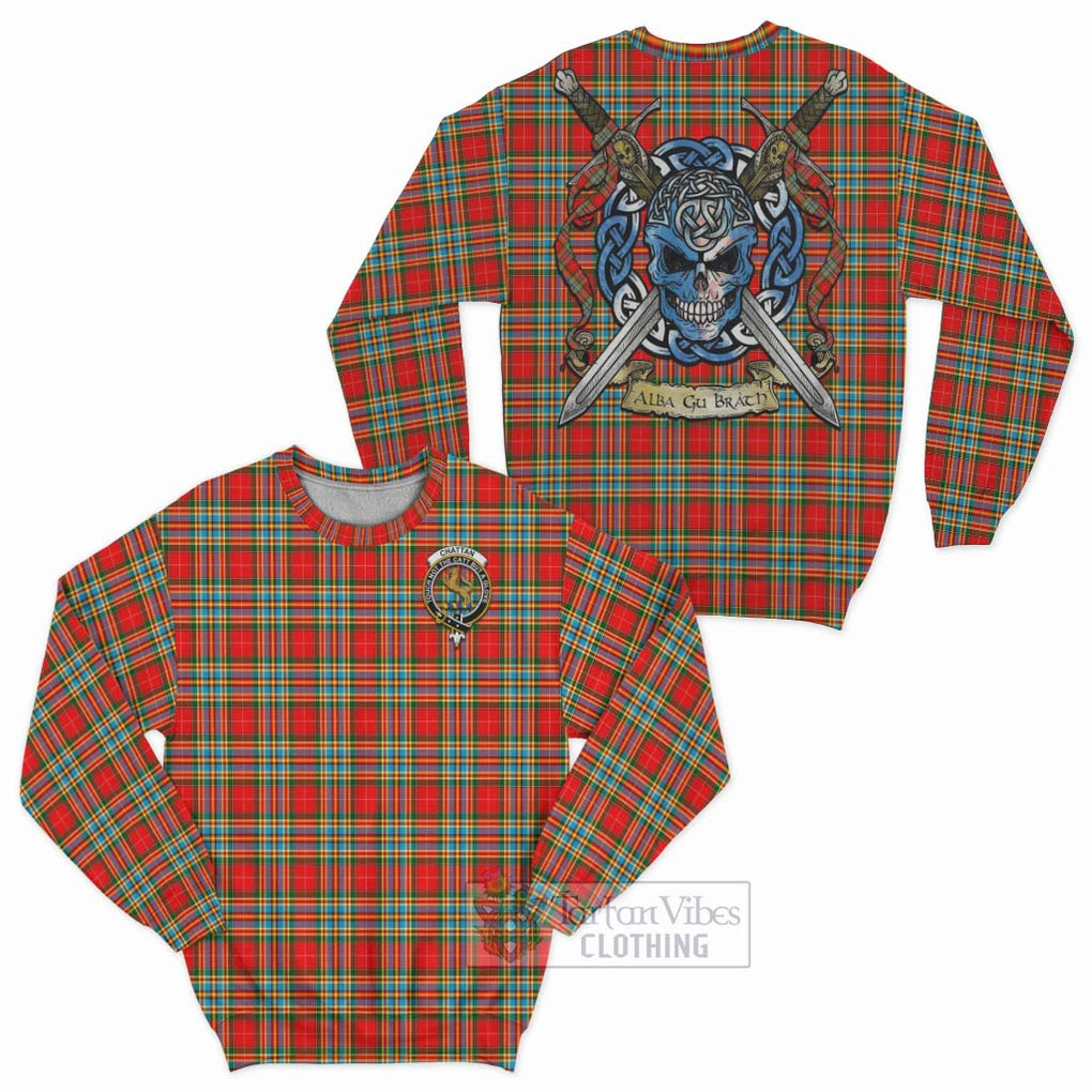 Tartan Vibes Clothing Chattan Tartan Sweatshirt with Family Crest Celtic Skull Style