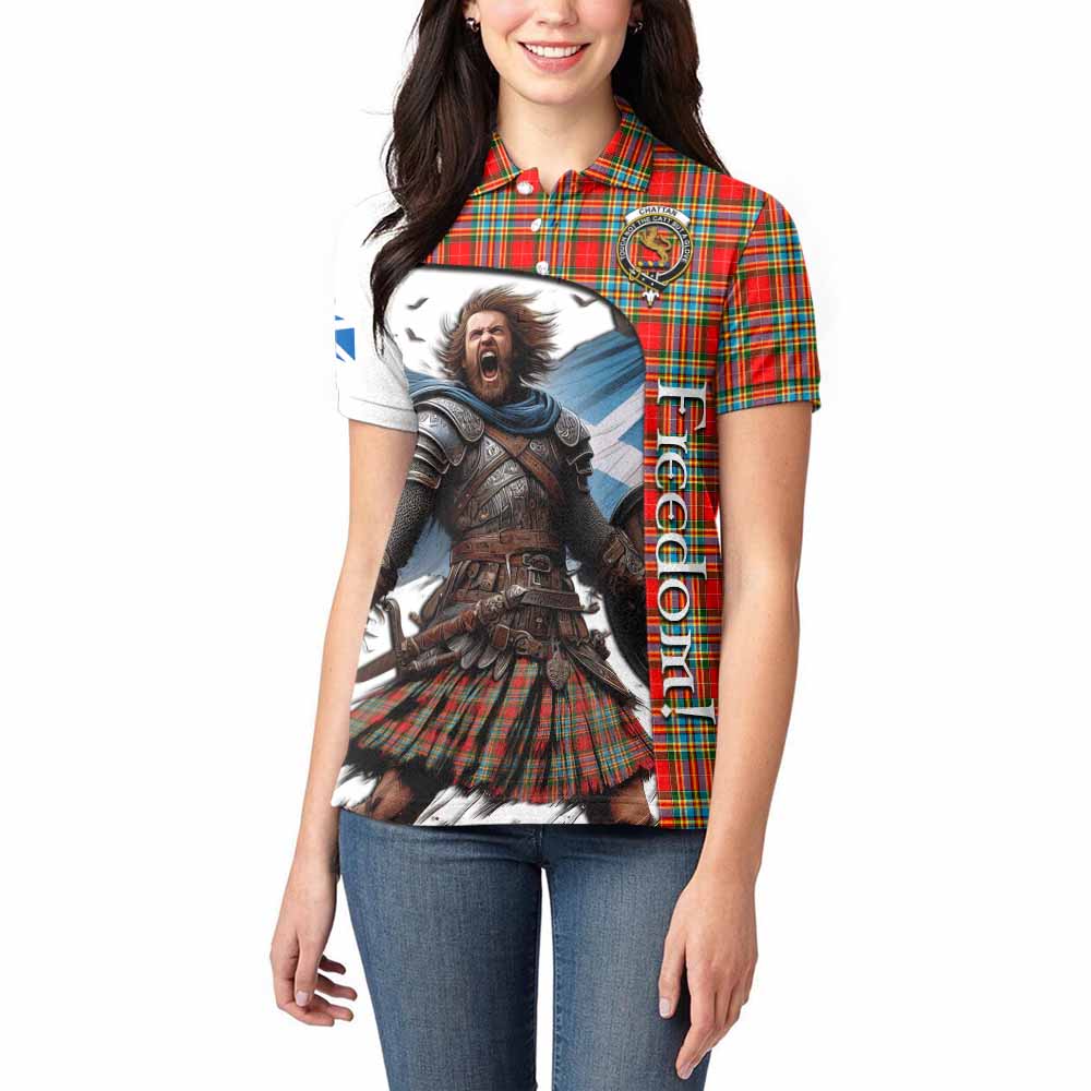 Tartan Vibes Clothing Chattan Crest Tartan Women's Polo Shirt Inspired by the Freedom of Scottish Warrior