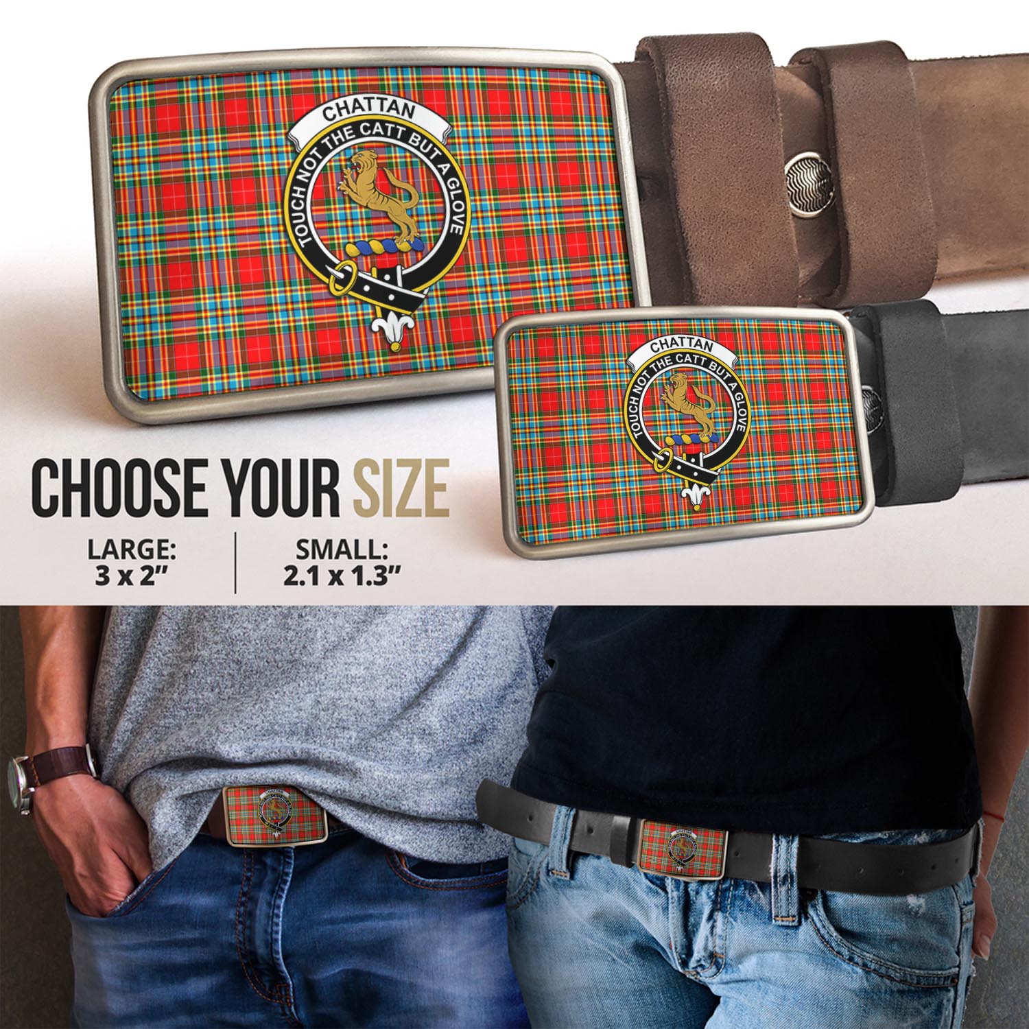 Chattan Tartan Belt Buckles with Family Crest - Tartanvibesclothing