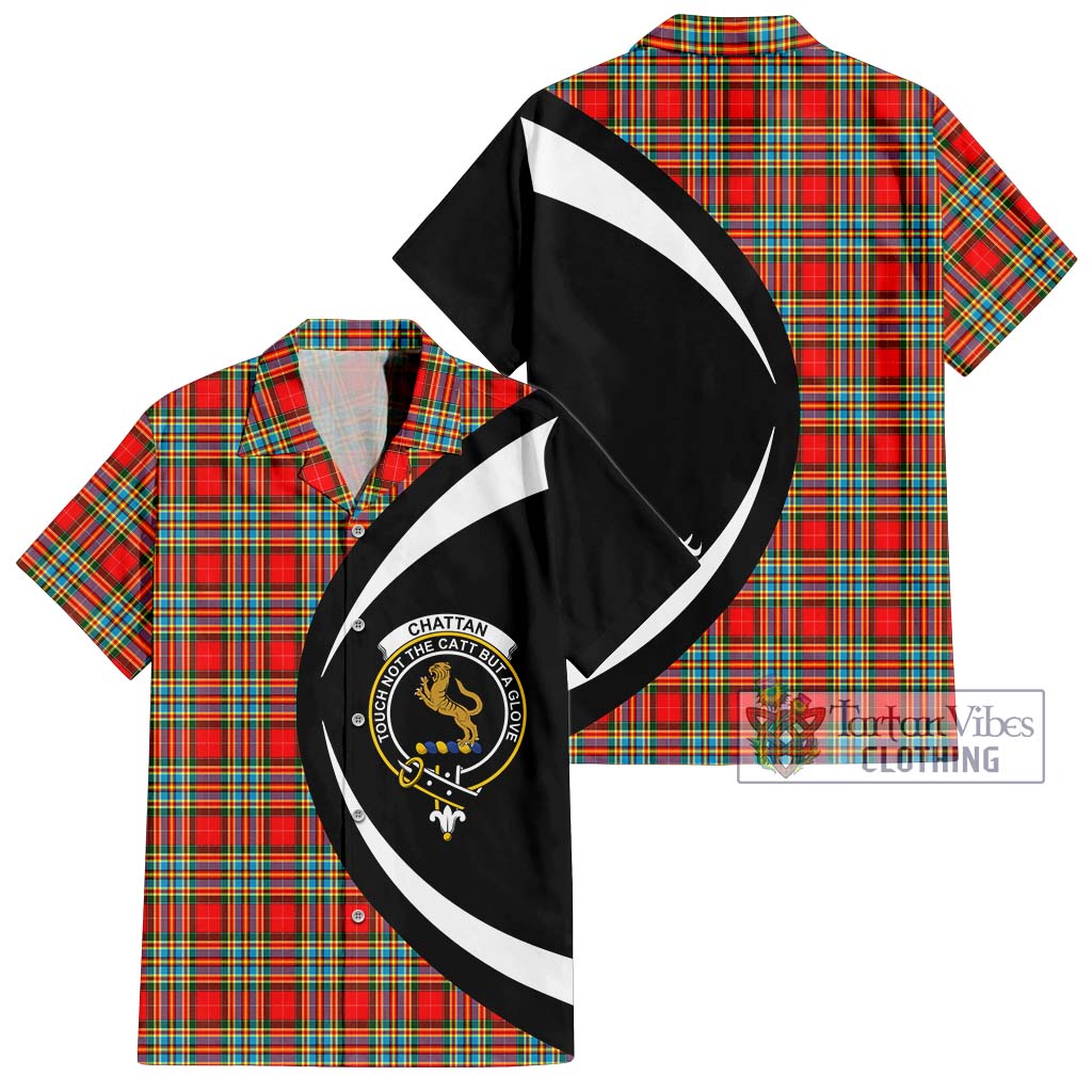 Chattan Tartan Short Sleeve Button Up with Family Crest Circle Style Kid - Tartan Vibes Clothing