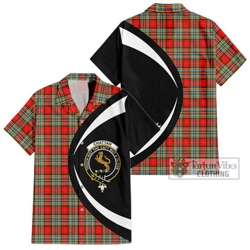 Chattan Tartan Short Sleeve Button Up with Family Crest Circle Style