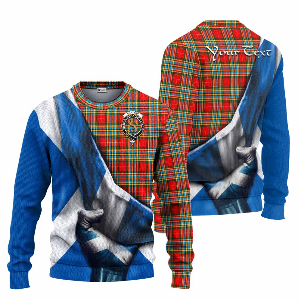 Tartan Vibes Clothing Chattan Tartan Knitted Sweater with Family Crest Scotland Patriotic Style