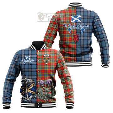 Chattan Tartan Baseball Jacket Happy St. Andrew's Day Half Tartan Style