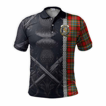 Chattan Tartan Polo Shirt with Family Crest Cross Sword Thistle Celtic Vibes