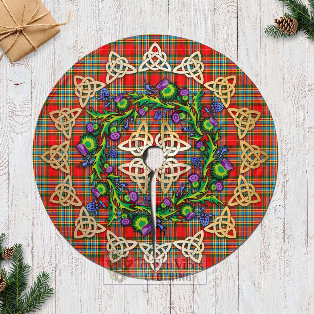 Tartan Vibes Clothing Chattan Tartan Christmas Tree Skirt with Thistle Celtic Knot Style