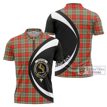 Chattan Tartan Zipper Polo Shirt with Family Crest Circle Style