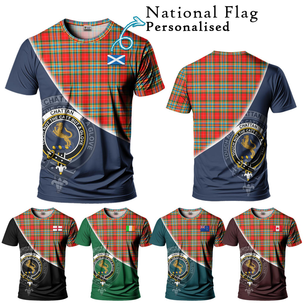 Chattan Tartan T-Shirt with Personalised National Flag and Family Crest Half Style Kid's Shirt - Tartanvibesclothing Shop