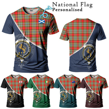 Chattan Tartan T-Shirt with Personalised National Flag and Family Crest Half Style