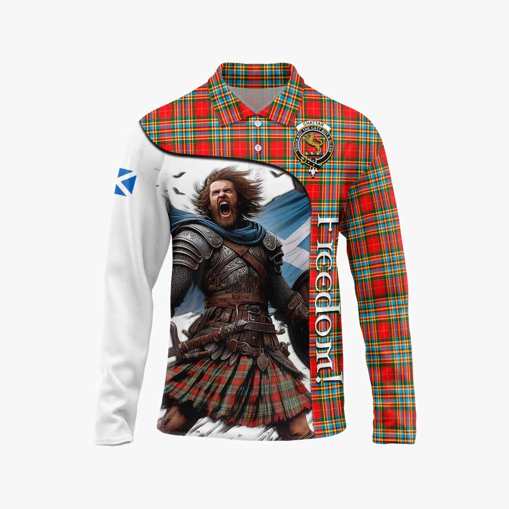 Tartan Vibes Clothing Chattan Crest Tartan Long Sleeve Polo Shirt Inspired by the Freedom of Scottish Warrior