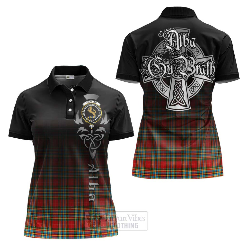 Tartan Vibes Clothing Chattan Tartan Women's Polo Shirt Featuring Alba Gu Brath Family Crest Celtic Inspired