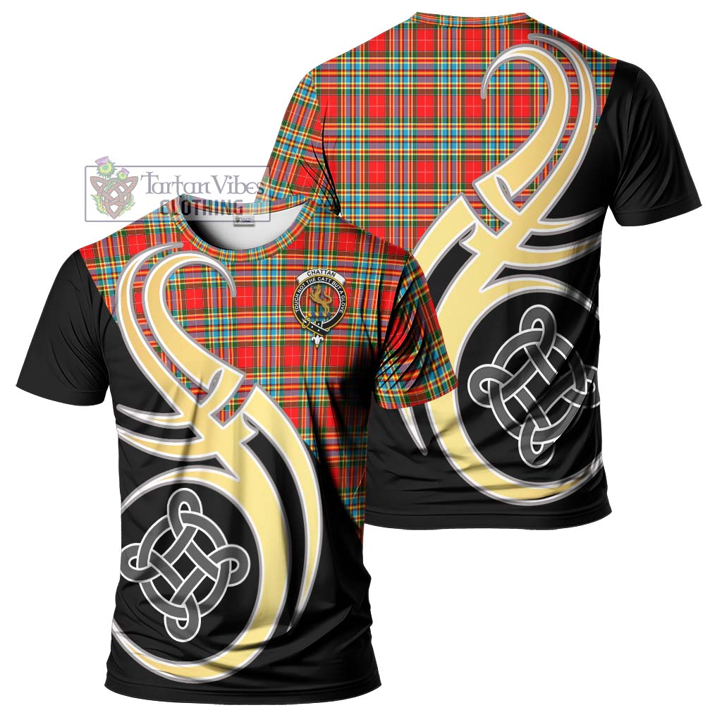 Tartan Vibes Clothing Chattan Tartan T-Shirt with Family Crest and Celtic Symbol Style