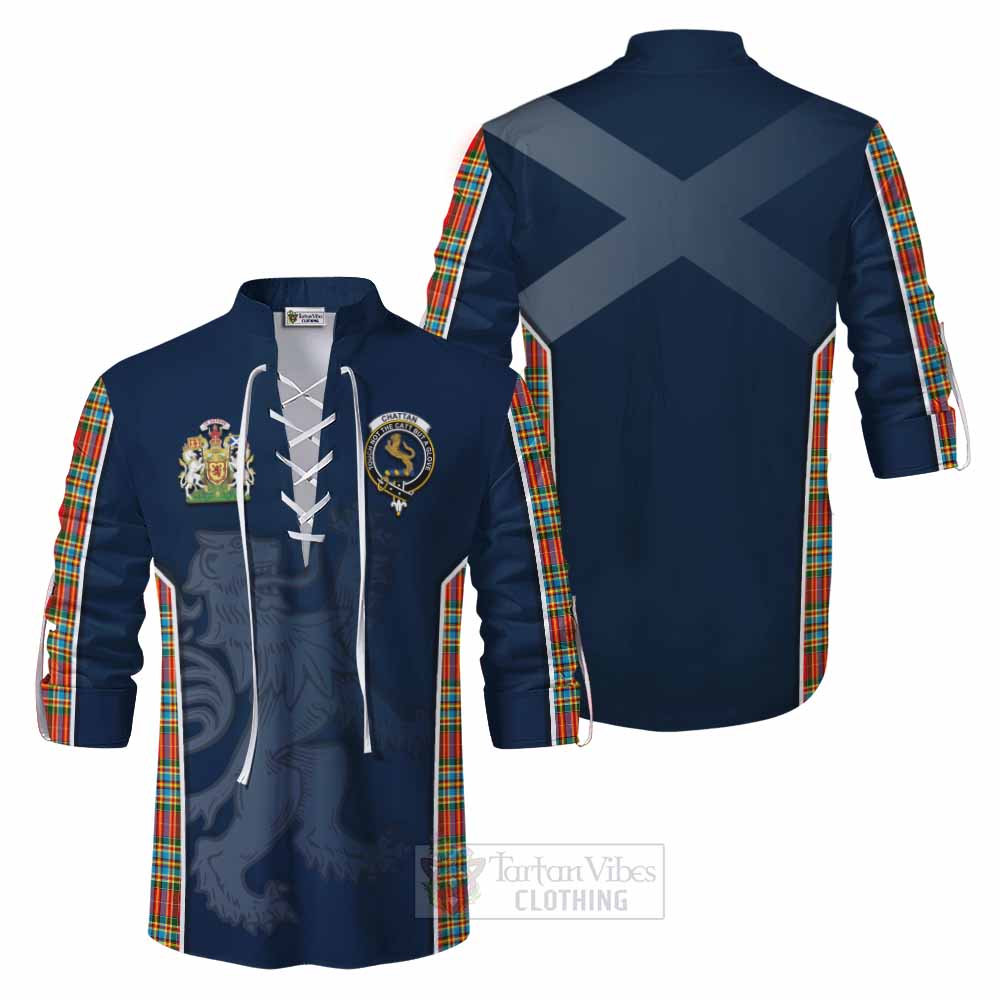 Tartan Vibes Clothing Chattan Tartan Ghillie Kilt Shirt with Family Crest and Lion Rampant Vibes Sport Style