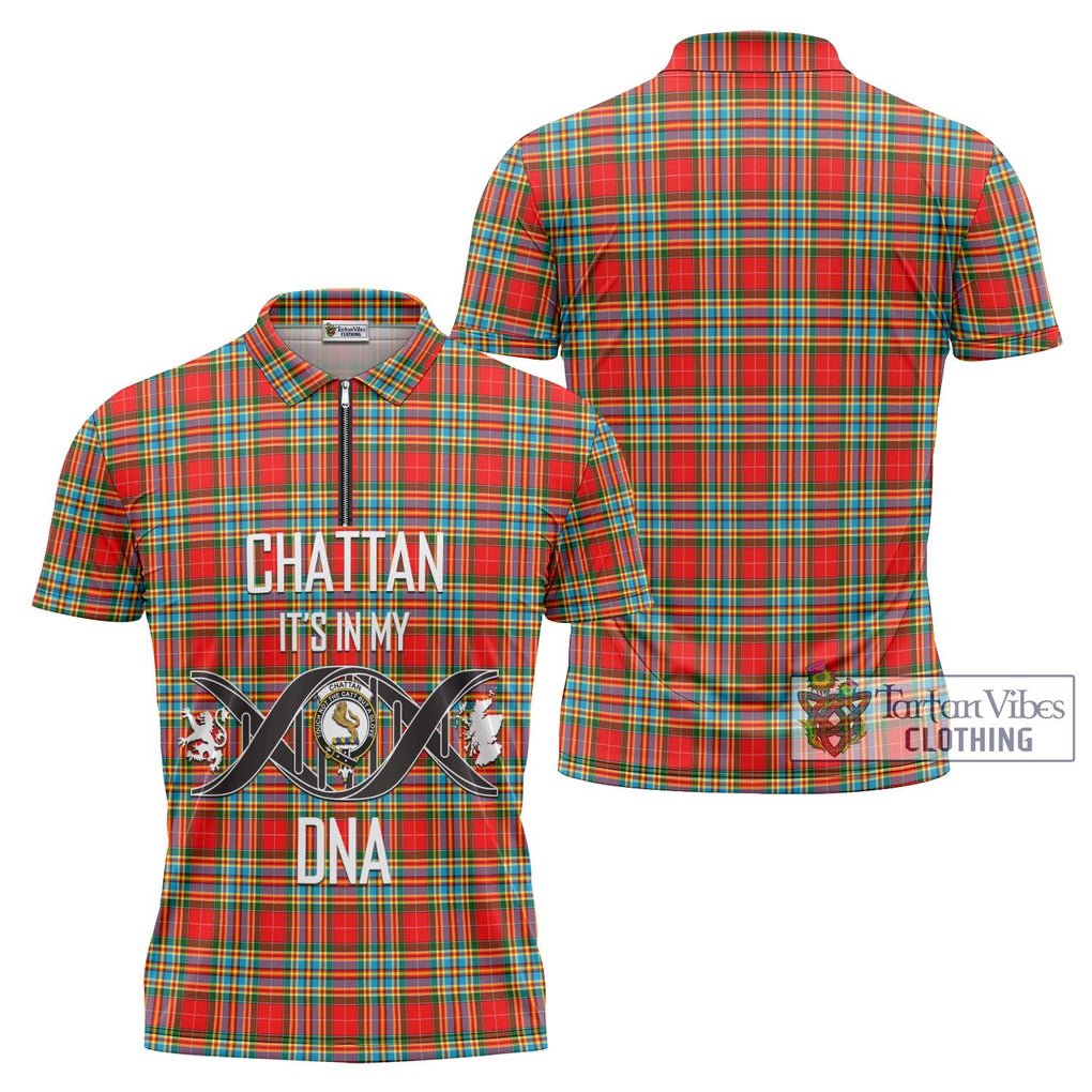 Chattan Tartan Zipper Polo Shirt with Family Crest DNA In Me Style Unisex - Tartanvibesclothing Shop