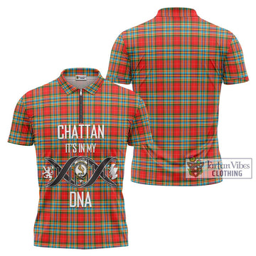 Chattan Tartan Zipper Polo Shirt with Family Crest DNA In Me Style