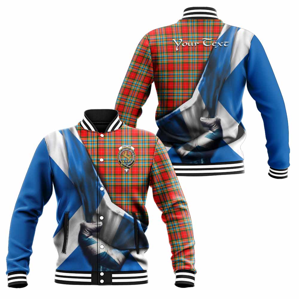 Tartan Vibes Clothing Chattan Tartan Baseball Jacket with Family Crest Scotland Patriotic Style