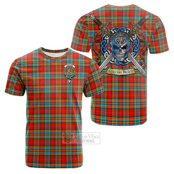 Chattan Tartan Cotton T-shirt with Family Crest Celtic Skull Style