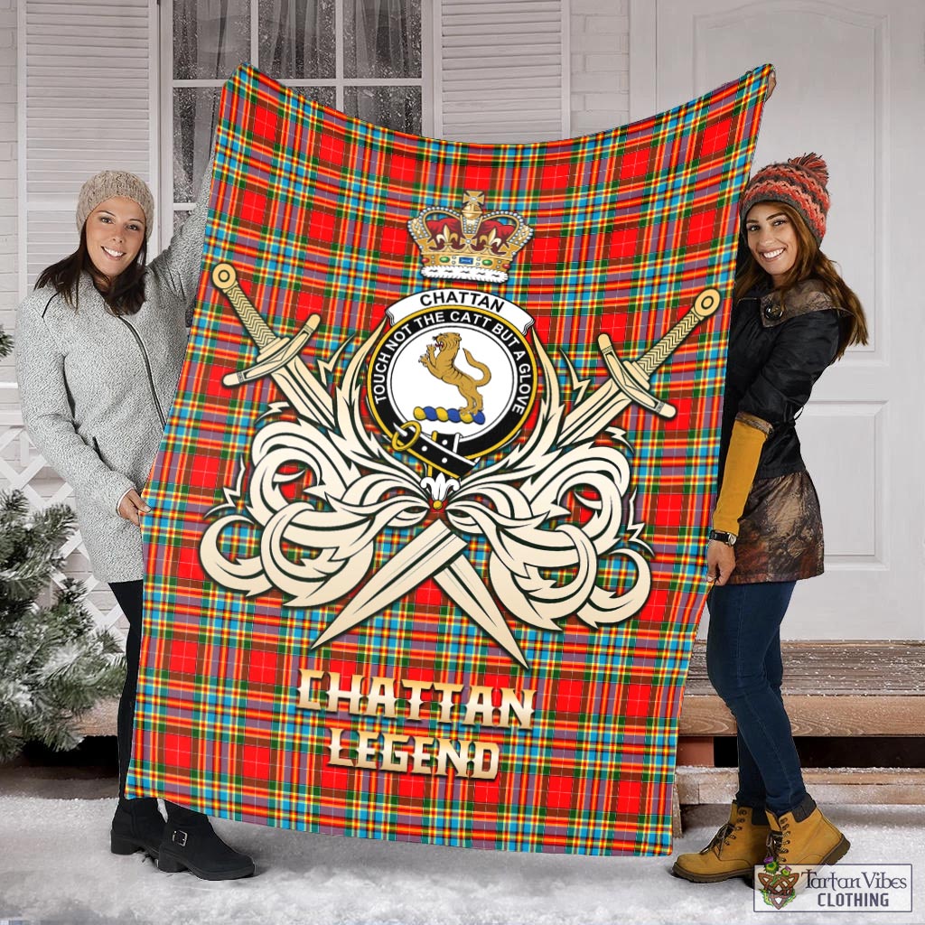 Tartan Vibes Clothing Chattan Tartan Blanket with Clan Crest and the Golden Sword of Courageous Legacy