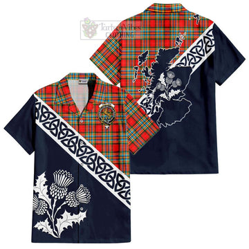 Chattan Tartan Short Sleeve Button Shirt Featuring Thistle and Scotland Map