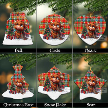 Chattan Tartan Christmas Ceramic Ornament with Adorable Highland Coo